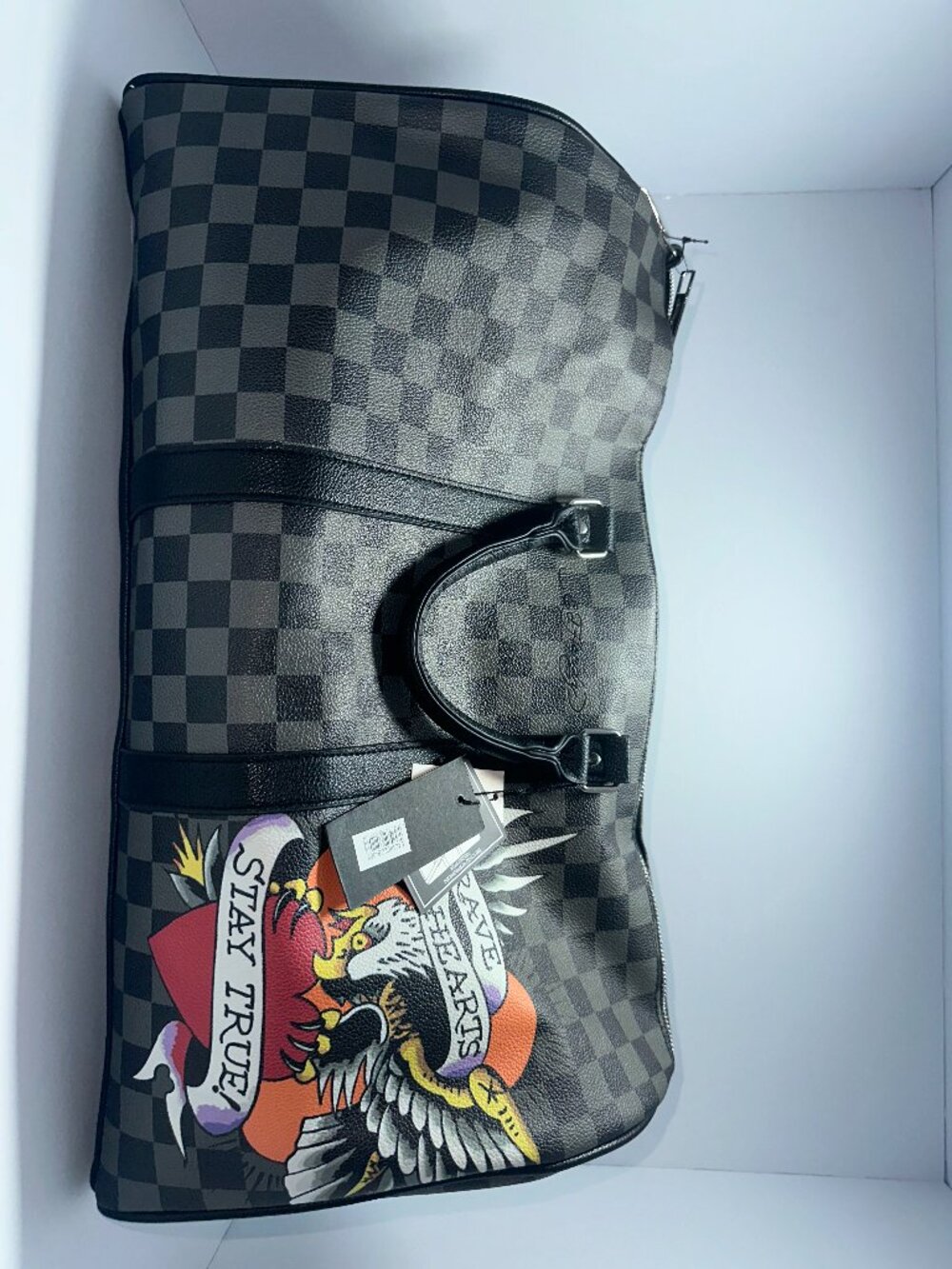 Ed Hardy 20" Checked Duffle Weekender Travel Bag 'Brave Hearts Stay True' Unisex